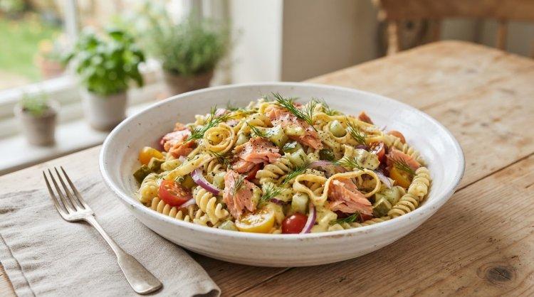 Рыбный салат с макаронами