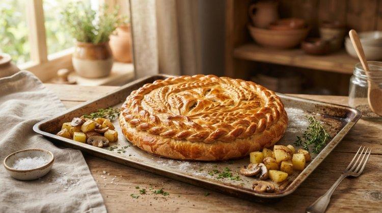 Дрожжевой курник с курицей и картошкой
