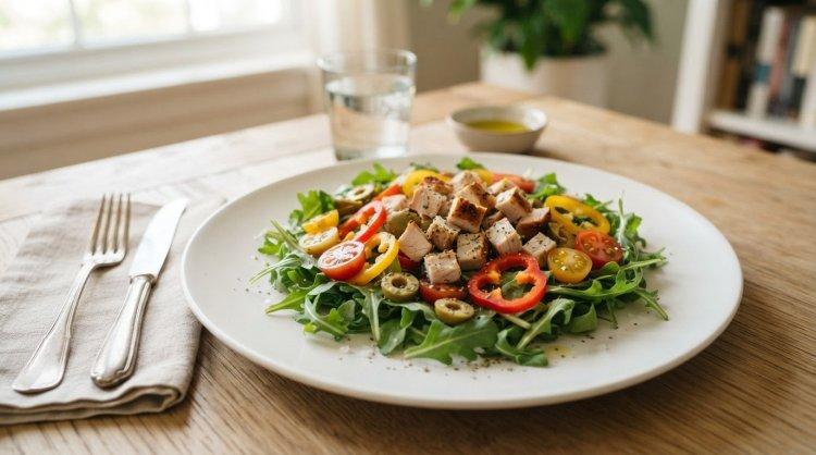 Салат с копченой курицей и рукколой