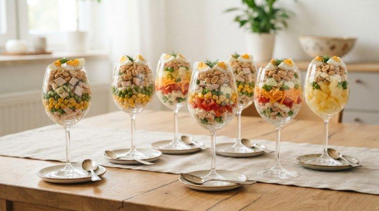 Салат из копченой курицы в бокалах