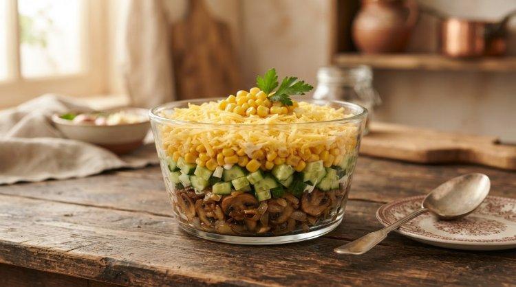 Салат с огурцами и грибами