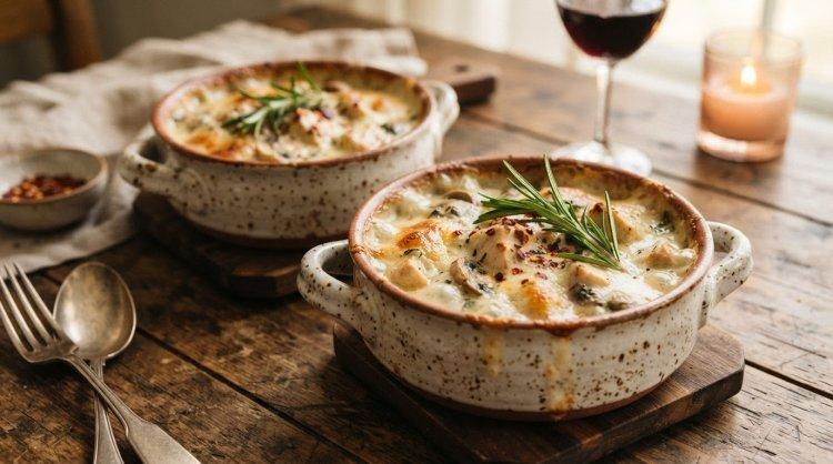 Курица с грибами и сливочным соусом в духовке
