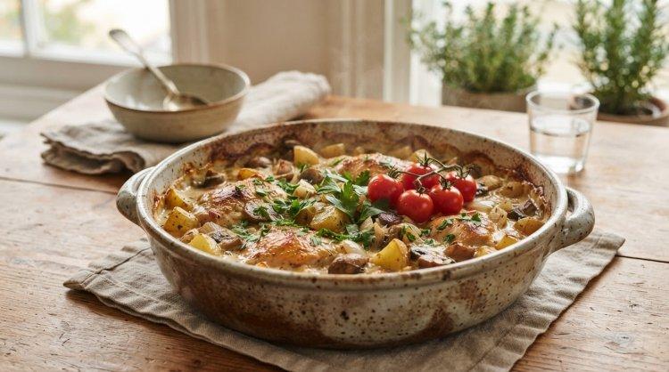Курица с грибами и картошкой в сливочном соусе