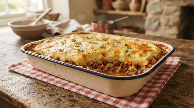 Картофельная запеканка с фаршем и капустой