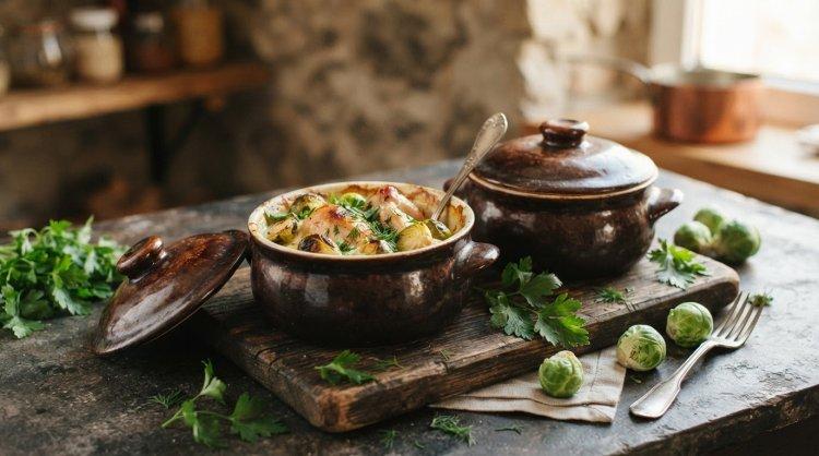 Курица с брюссельской капустой в горшочках