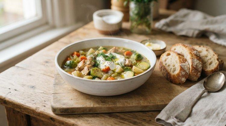 Суп с курицей и брюссельской капустой