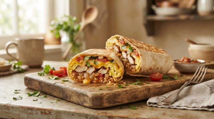Буррито с курицей, омлетом и рисом