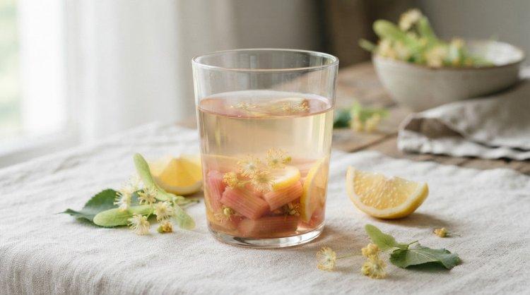 Компот из ревеня с лимоном и липой