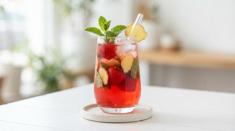 Компот из клубники, имбиря и мяты