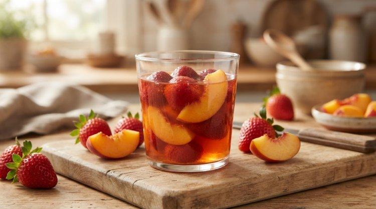 Компот с клубникой и персиками