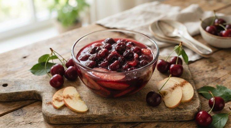 Насыщенный компот из черешни и яблок