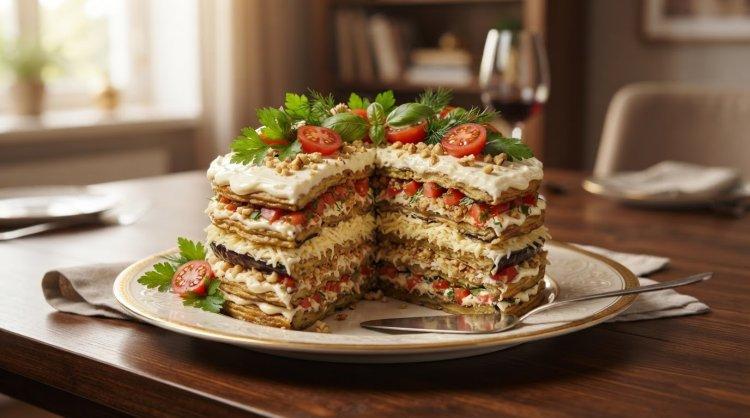 Закусочный торт из баклажанов