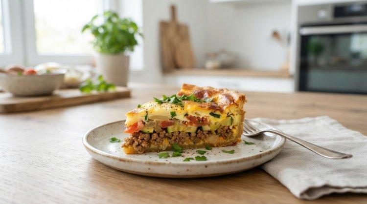 Пирог из кабачков с помидорами и фаршем