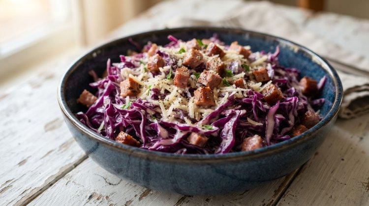 Салат из краснокочанной капусты с колбасой и сыром