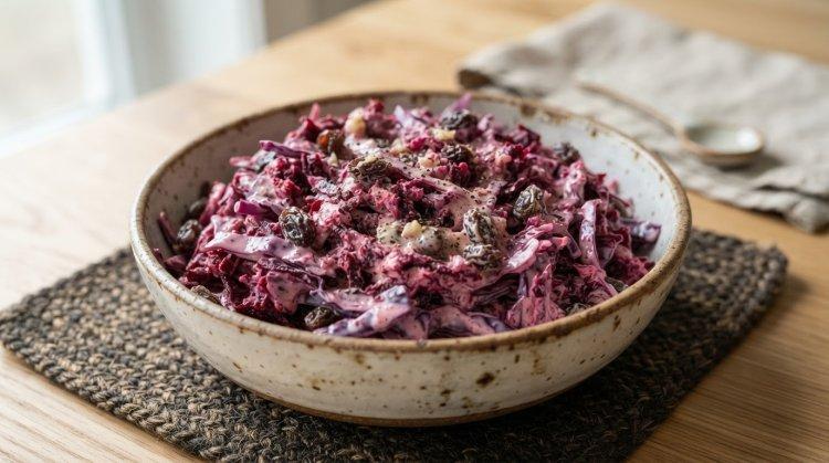 Салат из свеклы, изюма и краснокочанной капусты