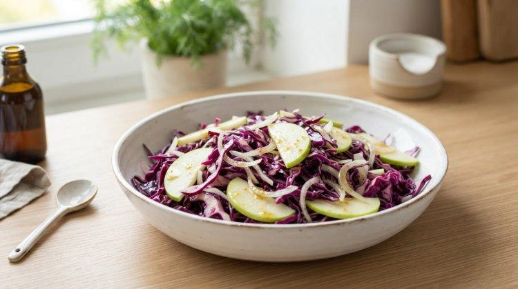 Польский салат с яблоками, краснокочанной капустой и луком