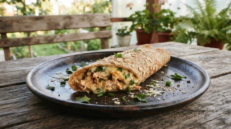 Овсяноблин с курицей, зеленью и сыром