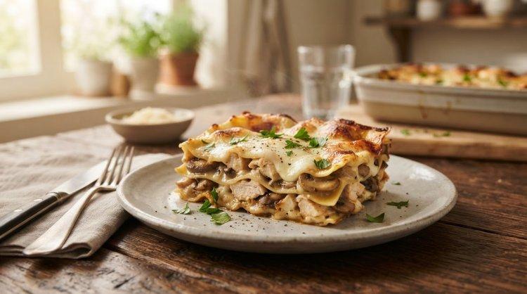 Лазанья с курицей и шампиньонами