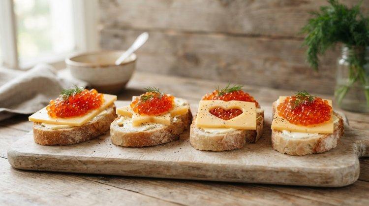 Бутерброды с красной икрой и твердым сыром