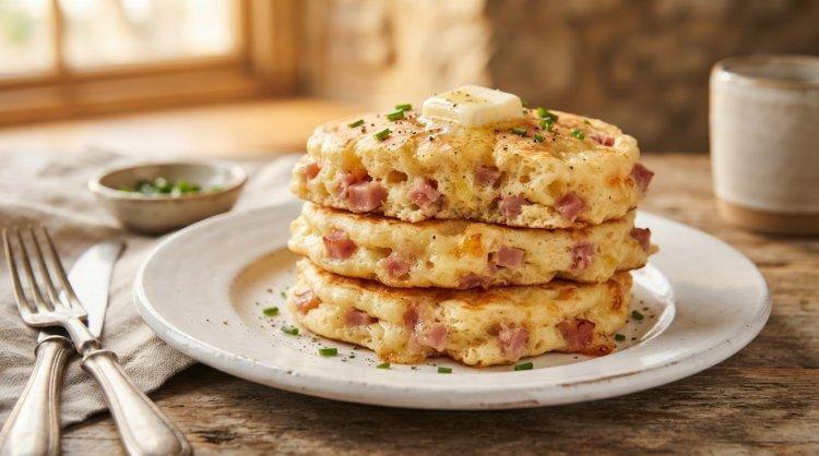 Пышные блины с ветчиной и сыром
