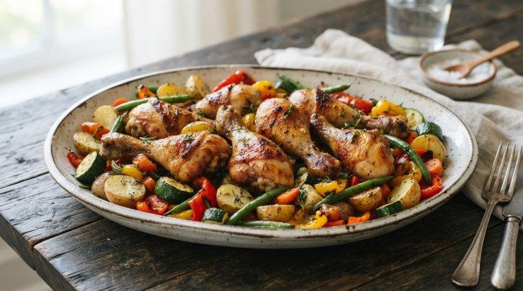 Куриные ножки с картошкой и овощами в духовке