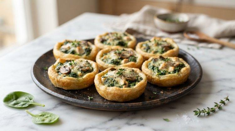 Тарталетки с курицей, шпинатом и грибами