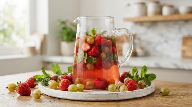 Компот из крыжовника с клубникой и мятой