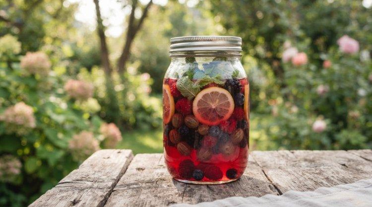 Компот из крыжовника и ягодного ассорти с мятой