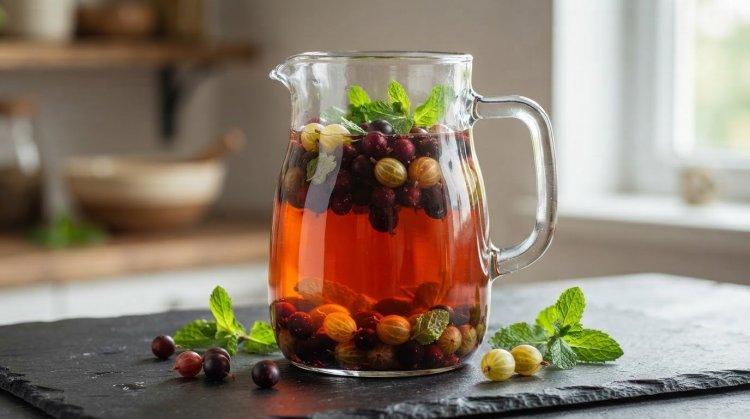 Компот из йошты и крыжовника с мятой