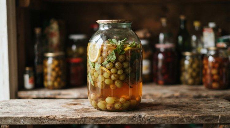 Компот из крыжовника и винограда с мятой на зиму