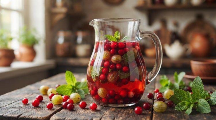 Компот из крыжовника и клюквы с мятой