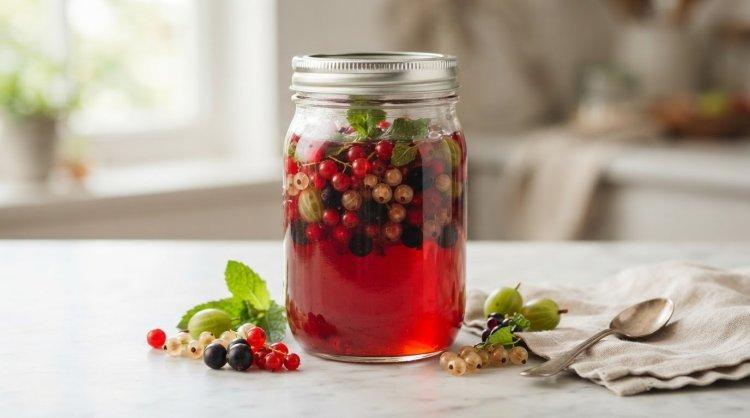 Компот из крыжовника и смородины с мятой