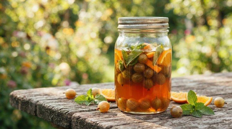 Компот из крыжовника с апельсином и мятой на зиму