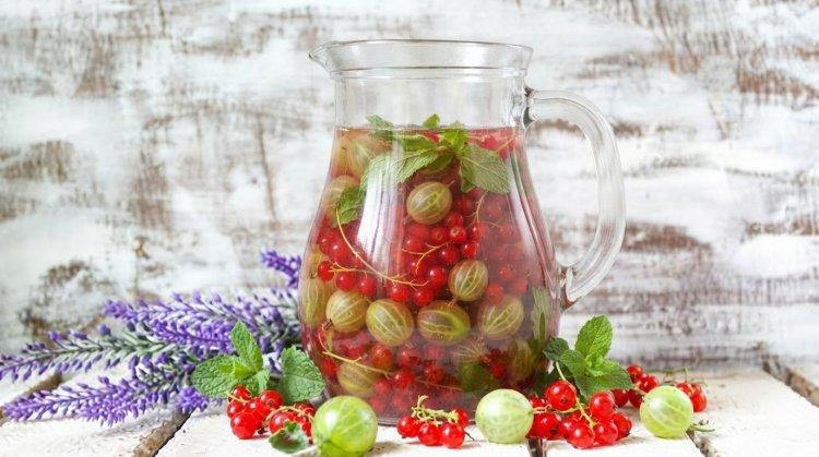 Компот из крыжовника и красной смородины с мятой