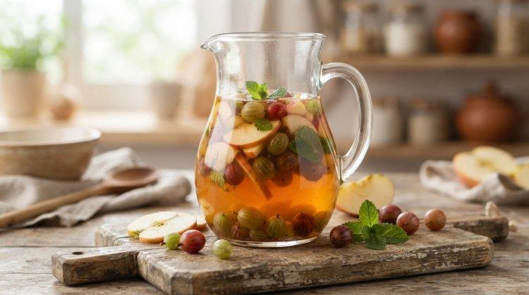 Компот из крыжовника с яблоками и мятой