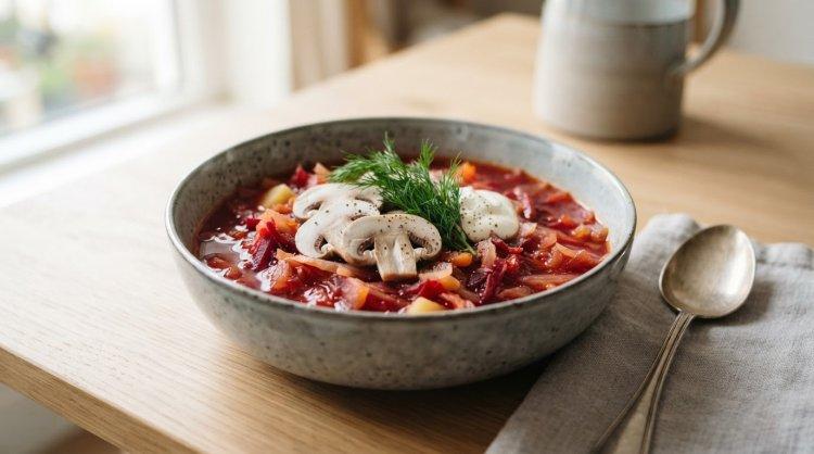 Постный борщ с шампиньонами