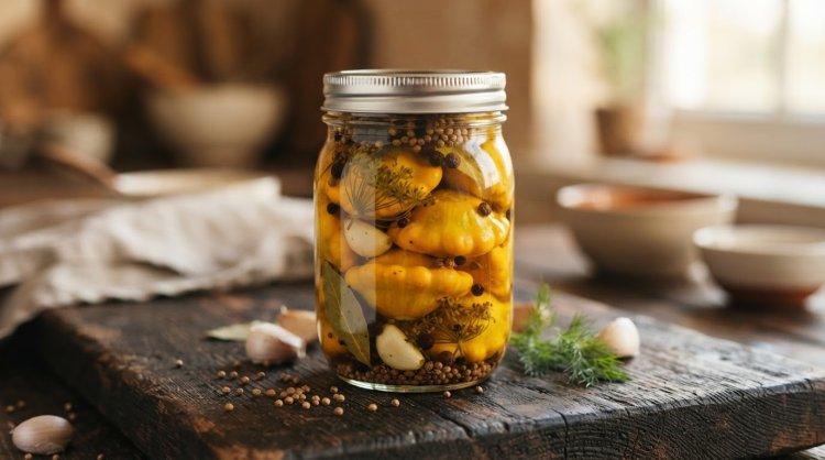 Маринованные патиссоны с чесноком, уксусом и маслом