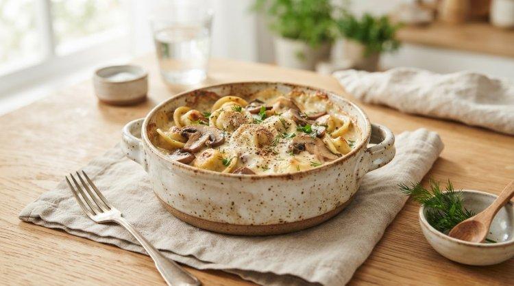 Пельмени с шампиньонами и сливками в духовке