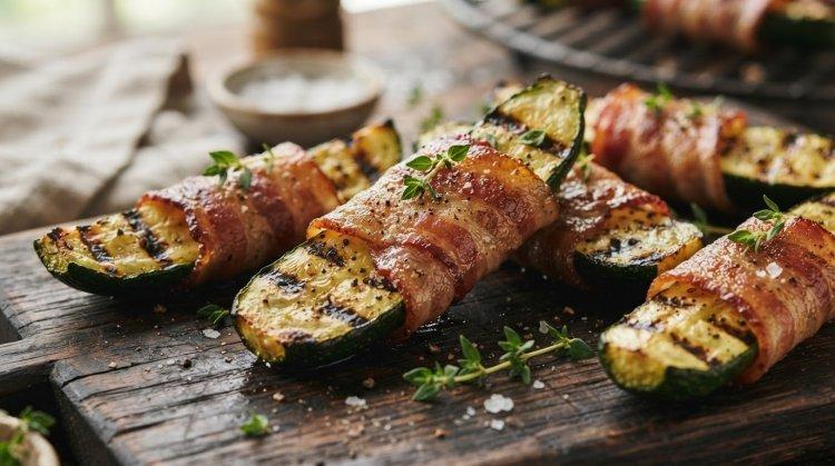 Кабачки с беконом на мангале