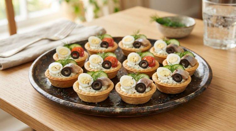 Тарталетки с селедкой и перепелиными яйцами