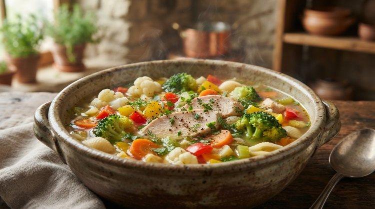 Куриный суп с брокколи и цветной капустой
