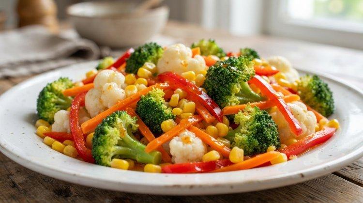 Салат из брокколи и цветной капусты с болгарским перцем и кукурузой