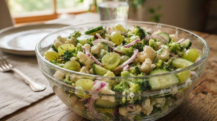Салат с брокколи, цветной капустой и виноградом