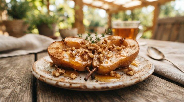 Запеченная груша с медом и орехами