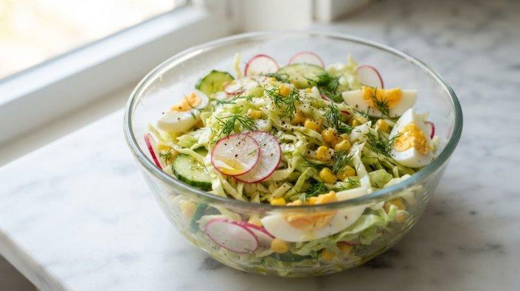 Салат с редиской, яйцом и капустой