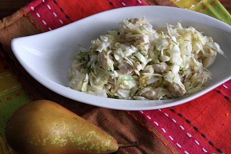 Салат из свежей капусты курицы и груши - рецепты