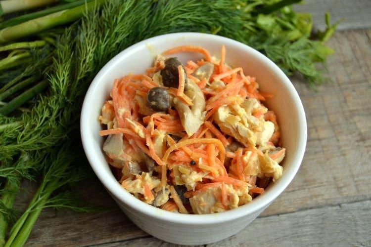 Салат с курицей и грибами Корейский - рецепты