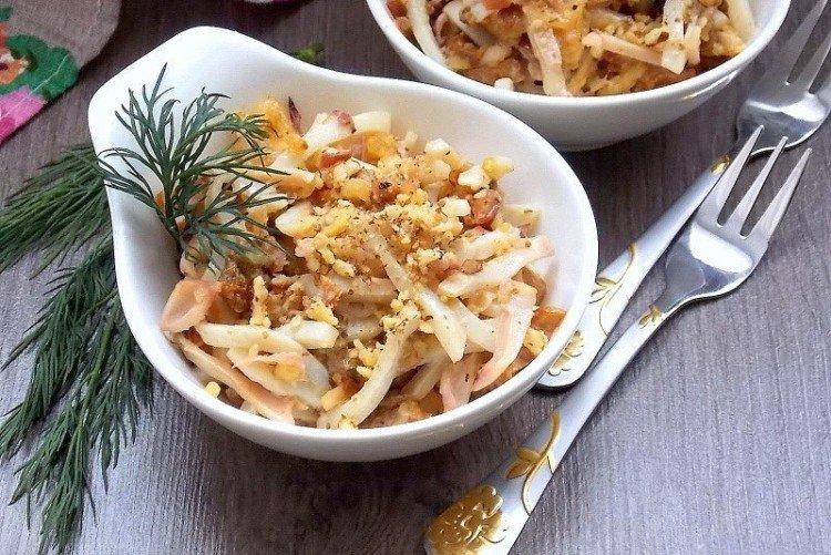 Салат из мидий и кальмаров рецепт с фото очень вкусный пошаговый
