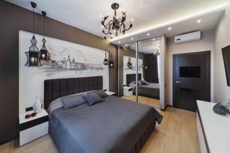Дизайн спальни в современном стиле со шкафом купе