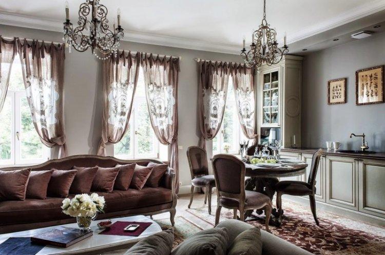 Французские шторы в гостиную в современном стиле